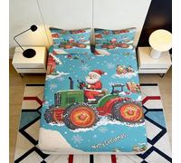 3D Printed Christmas Tractor Fitted Sheet Microfiber Soft Snow Santa Claus Bed Cover for Bedroom Dorm Mattress Protector 90x200x25cm