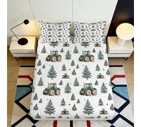 3D Printed Christmas Tree Tractor Fitted Sheet Microfiber Non-Slip Deep Pocket Bedroom Bedding Christmas Tree Tractor Mattress Fitted Cover Washable for All Ages 140x200x25cm