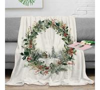 3D Printed ChristmasWreath Living Room Throw Microfiber Warm Soft Bedding Cosy WinterFestiveStyle All Season Blanket Lightweight Machine Washable for Couples Families Households 60x80inch(150x200cm)