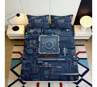 3D Printed Circuit Board Fitted Sheet Microfiber Soft Breathable Technology Pattern Bed Cover for Bedroom Dorm Mattress Decor 90x200x25cm