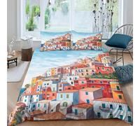 3D Printed City Architecture Single Duvet Cover Set 3 Piece Microfibre Bedding Set Natural Scenery Quilt Cover 135x200 cm with 2 Pillowcases 50x75 cm and Zipper Closure j.2252