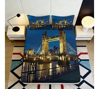3D Printed City Nightscape Microfiber Fitted Sheet Bedroom Bedding Deep Pocket Non-Slip London View Mattress Fitted Cover Full Wrap Washable 160x200x25cm