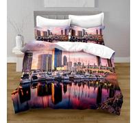 3D Printed City View Small Double Bed Duvet Cover Set For Kids Teens Dock Bedding Set The 3 Pieces includes 1 Quilt Covers 155x220 and 2 Pillowcases K.1611