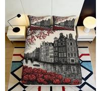 3D Printed Cityscape Fitted Sheet Microfiber Deep Pocket Non-Slip Bedroom Bedding City Buildings Mattress Fitted Cover Washable 140x200x25cm