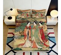 3D Printed Classical Oriental Ladies Fitted Sheet Microfiber Soft Art Bed Cover for Bedroom Dorm Decor Mattress Protection 90x200x25cm