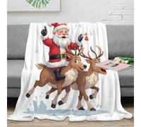3D Printed Claus riding Thermal Blanket Microfiber Warm Thermal Bedding Soft Christmas reindeer Fluffy Blanket Luxurious Gift for Friends Colleagues Loved Ones 50x60inch(127x152cm)