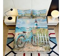 3D Printed Coastal Bicycle Fitted Sheet Microfiber Soft Bedroom Decor Lighthouse Mattress Cover for Adults Teens 90x200x25cm
