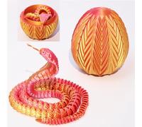 3D Printed Cobra, 24-Inch Cobra Inside Fidget Toy for Adults, 3D Printed Articulated Cobra Dragon Egg, Posable Flexible Crystal Cobra Toy for ADHD/Autism (Red and gold)
