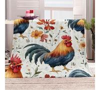 3D Printed Cock And Flowers-12 Flannel Fleece Blanket （270GSM） Pastoral Style Super Cozy 270x230 cm King Size Fade Resistant Home Decor Gift - Machine Washable