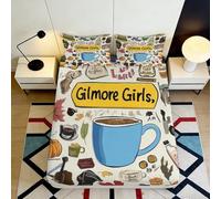 3D Printed Coffee Cup Fitted Sheet Microfiber Soft Breathable Gilmore Girls Bed Cover for Bedroom Dorm Decor Mattress Protection 90x200x25cm