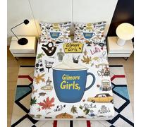 3D Printed Coffee Mug Pattern Fitted Sheet Microfiber Soft Autumn Leaves Bed Cover for Bedroom Guest Room Decor 90x200x25cm