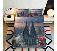 3D Printed Cologne Cathedral Fitted Sheet Microfiber Soft Skyline Mattress Cover for Bedroom Guest Room Home Decor 90x200x25cm