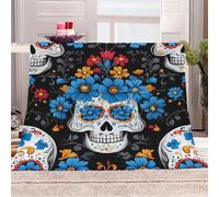 3D Printed Color Skull Flower-10 Flannel Fleece Blanket (270GSM) Day Of The Dead Art Super Cozy 270x230 cm King Size Fade Resistant Home Decor Gift - Machine Washable