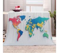 3D Printed Colorful 3D World Map Flannel Fleece Blanket （270GSM） Modern And Dynamic Super Cozy 220x240 cm Queen Size Fade Resistant Home Decor Gift - Machine Washable