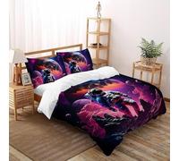 3D Printed Colorful Astronaut Duvet Cover Star Galactic Bedding Set 3 Pieces Soft Microfiber with Pillowcases,Hidden Zipper for Kid Teens Double(200x200cm) Idea