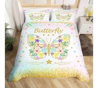 3D Printed Colorful Butterfly King-Size Duvet Cover Set For Kids Teens Gold Glitter Bedding Set The Ultra-Soft 3 Pieces includes 1 Quilt Covers 230x220 and 2 Pillowcases L.1505