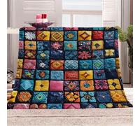 3D Printed Colorful Checkered Stitching Flannel Fleece Blanket （270GSM） Modern Art Style Super Cozy 270x230 cm King Size Fade Resistant Home Decor Gift - Machine Washable