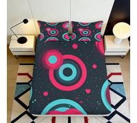 3D Printed Colorful Circles Fitted Sheet Microfiber Soft Breathable Abstract Pattern Mattress Cover for Bedroom Dormitory Guest Room Protection Decor 180x200x25cm