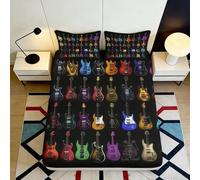 3D Printed Colorful Electric Guitar Fitted Sheet Microfiber Soft Breathable Music Pattern Bed Sheet Bedroom Dorm Decor 90x200x25cm