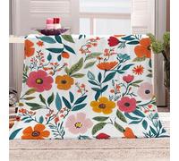3D Printed Colorful Flowers And Green Leaves-13 Flannel Fleece Blanket （270GSM） Romantic And Childlike Super Cozy 220x240 cm Queen Size Fade Resistant Home Decor Gift - Machine Washable