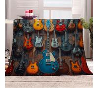 3D Printed Colorful Guitar Wall Flannel Fleece Blanket （270GSM） Musical Diversity Super Cozy 130x150 cm single Size Fade Resistant Home Decor Gift - Machine Washable