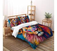 3D Printed Colorful Lion Duvet Cover Wild Land Animal Bedding Set 3 Pieces Luxury Microfiber with Pillowcases,Hidden Zipper for Boys And Girls Super King（260x220cm） Room Decor