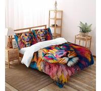 3D Printed Colorful Lion Quilt Cover Wild Land Animal Bedding Set 3 Pieces Soft Microfiber with Pillowcases,Hidden Zipper for Kid Teens Double（200x200cm） Room Decor
