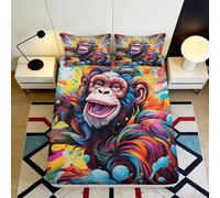 3D Printed Colorful Monkey Fitted Sheet, Microfiber, Bed Cover, Non-slip