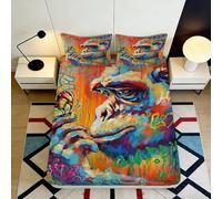 3D Printed Colorful Monkey Fitted Sheet, Microfiber Bed Cover, Non-slip