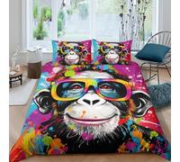 3D Printed Colorful Monkey Fitted Sheet Microfiber Soft Anti-Slip Pop Art Bed Cover for Bedroom Dorm Decor Single（135x200cm）