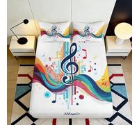 3D Printed Colorful Music Note Fitted Sheet Microfiber Soft Bedroom Decor Rainbow Mattress Cover for Adult Youth 90x200x25cm