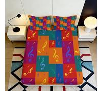 3D Printed Colorful Music Notes Fitted Sheet Microfiber Deep Pocket Bedroom Bedding Set Musical Pattern Mattress Fitted Cover Washable Non-Slip 120x200x25cm