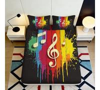 3D Printed Colorful Music Notes Fitted Sheet Microfiber Soft Bedroom Decor Splatter Art Mattress Cover 90x200x25cm