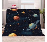 3D Printed Colorful Planet And Stars-18 Flannel Fleece Blanket （270GSM） Space Exploration Super Cozy 130x150 cm single Size Fade Resistant Home Decor Gift - Machine Washable