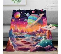 3D Printed Colorful planet Bed Blanket Microfiber Ultra Warm Thermal Bedding Soft Fantasy space scene Cosy Throw Machine Washable No Shedding for Men Women Kids Households 70×80inch(180x200cm)