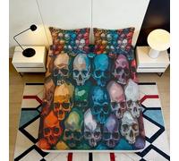 3D Printed Colorful Skull Mattress Cover, Microfiber Fitted Sheet, non-slip