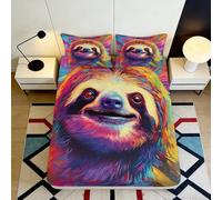3D Printed Colorful Sloth Fitted Sheet Microfiber Deep Pocket Non-Slip Bedroom Colourful Sloth Mattress Fitted Cover Full Wrap 90x200x25cm