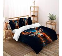 3D Printed Colorful Stag Quilt Cover Wild Land Animal Bedding Set 3 Pieces Luxury Microfiber with Pillowcases,Hidden Zipper for Boys And Girls Super King（260x220cm） Room Decor
