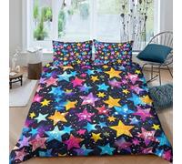 3D Printed Colorful Stars King Size Duvet Cover Sets Microfibre Starry Sky 3 Piece Bedding Sets Quilt Cover 230x220 cm with Zipper Closure and 2 Pillowcases for Kingsize Bed D.3647