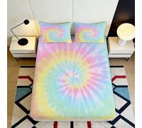 3D Printed Colour Spiral Fitted Sheet Microfiber Deep Pocket Non-Slip Home Bedding Spiral Mattress Fitted Cover Washable 180x200x25cm