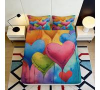3D Printed Colourful Heart Fitted Sheet Microfiber Deep Pocket Non-Slip Bedroom Bedding Gift Mattress Fitted Cover Washable 90x200x25cm
