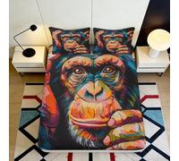 3D Printed Colourful Monkey Fitted Sheet Microfiber Non-Slip Deep Pocket Monkey Mattress Fitted Cover Bedroom Bedding 90x200x25cm