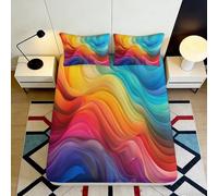 3D Printed Colourful Ripple Fitted Sheet Microfiber Deep Pocket Bedroom Bedding Colour Wave Mattress Fitted Cover Non-Slip Washable Home Use 120x200x25cm