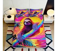3D Printed Colourful Sloth Fitted Sheet Microfiber Deep Pocket Bedroom Bedding Colourful Sloth Mattress Fitted Cover Non-Slip Washable for Adults Youth 90x200x25cm