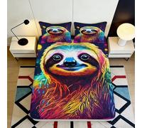 3D Printed Colourful Sloth Fitted Sheet Microfiber Deep Pocket Non-Slip Bedroom Sloth Mattress Fitted Cover Washable 90x200x25cm