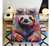 3D Printed Colourful Sloth Fitted Sheet Microfiber Deep Pocket Non-Slip Colourful Sloth Mattress Fitted Cover, Bedroom Bedding 180x200x25cm