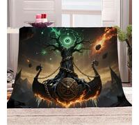 3D Printed Combination Of Giant Tree And Boat Flannel Fleece Blanket （270GSM） Mysteries Of The Universe Super Cozy 220x240 cm Queen Size Fade Resistant Home Decor Gift - Machine Washable