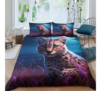 3D Printed Comfortable Microfiber Cheetah cub Comforter Cover All Season Bedding Sets with Pillow Shams Night fantasy art Quilt Cover Easy Care Machine Washable for Teens Adults Single（135x200cm）