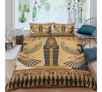 3D Printed Comfy Microfibre Ancient Egyptian Quilt Cover Sets Easy Care Bedding Set with Pillowcases Hieroglyphic Temple Bed Quilt Cover All Season Machine Washable for Home Decor Double（200x200cm）