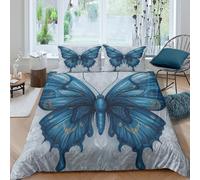 3D Printed Comfy Microfibre Blue butterfly art Quilt Cover Sets Easy Care Bedding Set with Pillowcases Vintage ornamental Bed Quilt Cover All Season Machine Washable for Home Decor Single（140x200cm）
